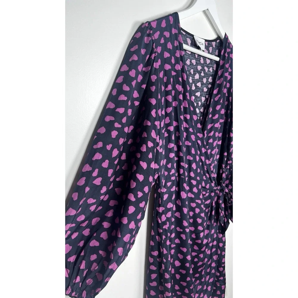 FRNCH Paris Size Small Acela‎ Blue Heart Print Mini Wrap Valentines V-Neck Dress